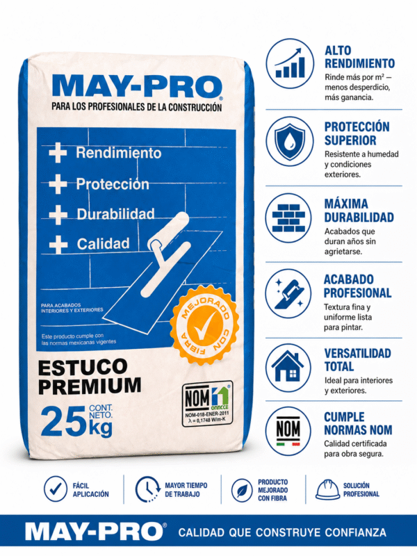 Estuco MAY-PRO 25kg Acabado Liso Profesional